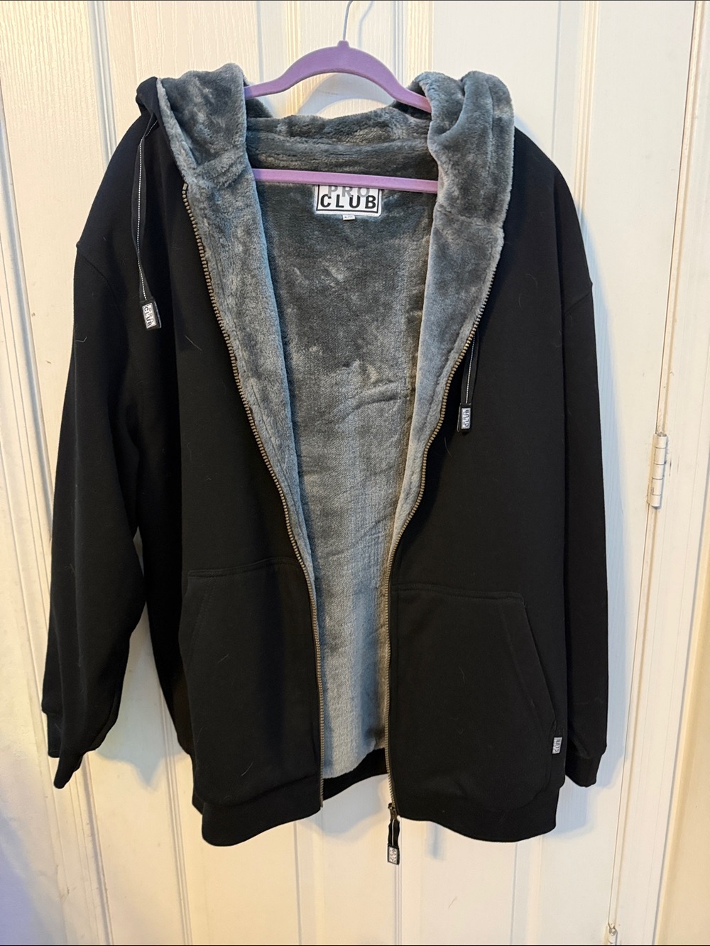 Pro club Black Hooded Jacket with Plush Gray Lining